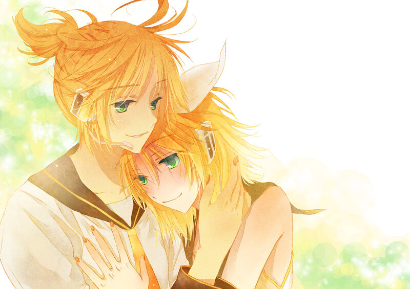 Two anime characters hugging