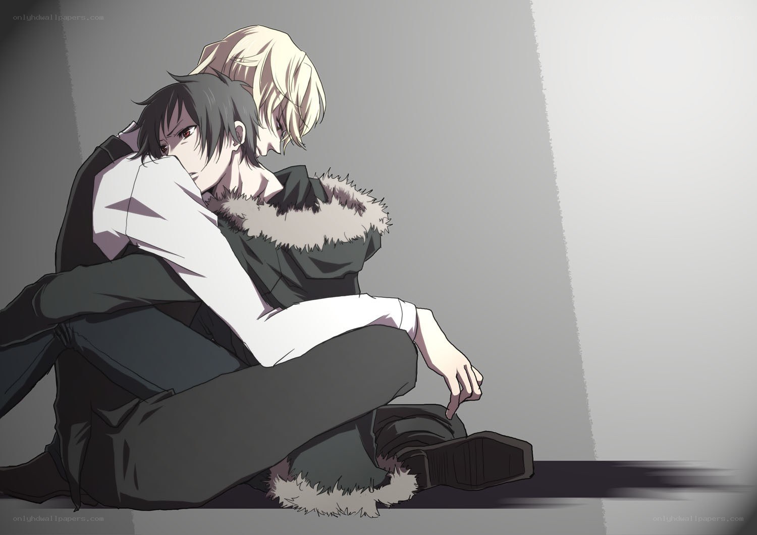 two anime characters hugging