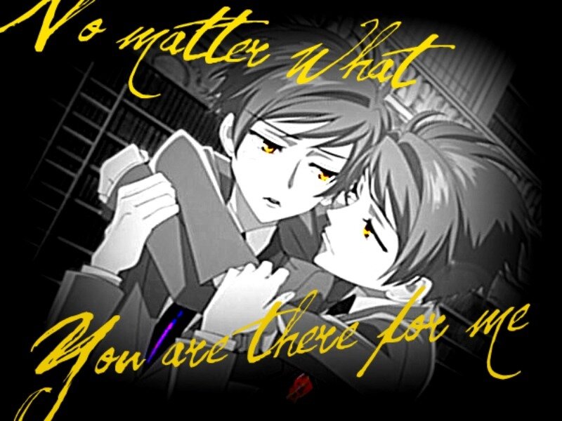 Two Anime Characters Hugging — Black, Dramatic, Night
