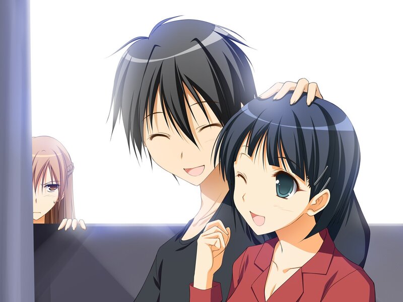 Two Anime Characters Hugging — Black, Happy