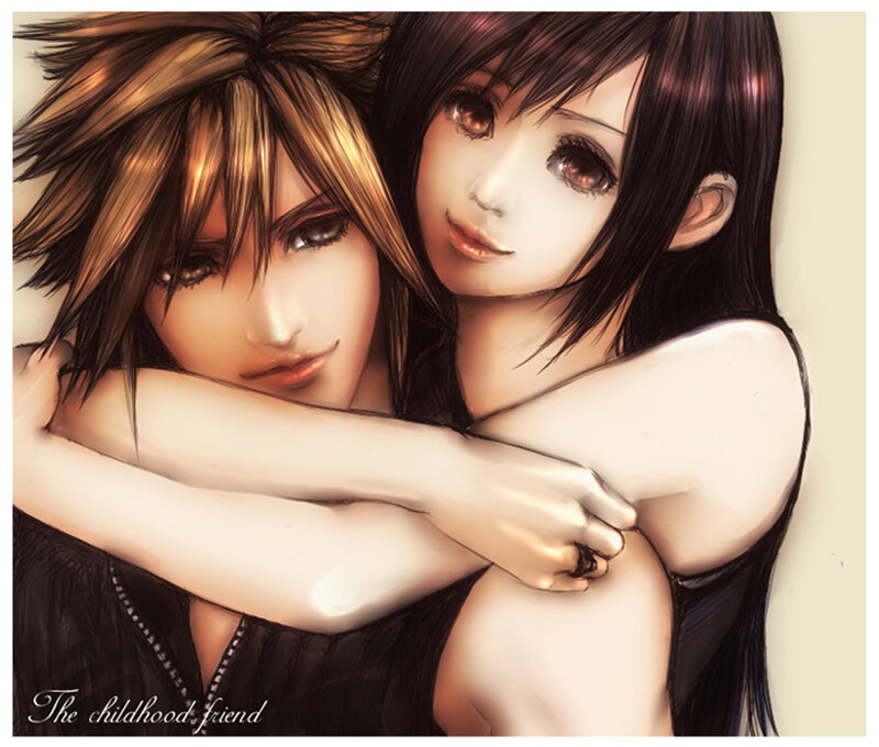 Two Anime Characters Hugging — Black, Intimate, Digital Art
