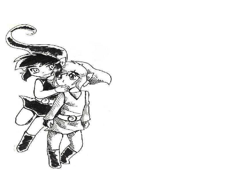 Two Anime Characters Hugging — Black, Playful