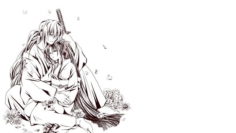 Two Anime Characters Hugging — Black, Serene