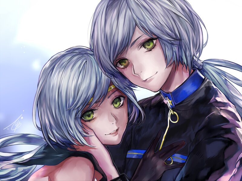 Two Anime Characters Hugging — Blue, Affectionate, Digital Art