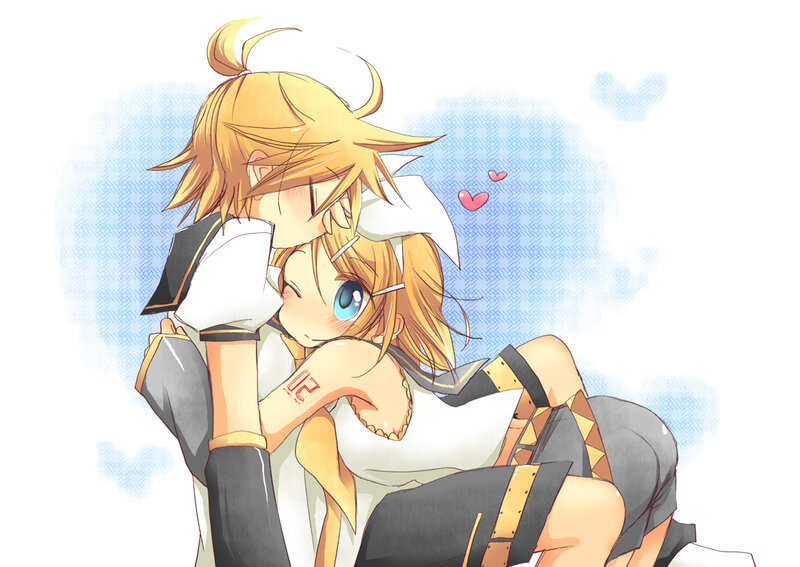 Two Anime Characters Hugging — Blue, Affectionate