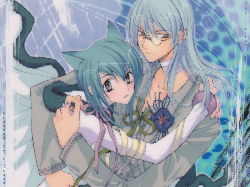 Two Anime Characters Hugging — Blue, Calm, Cat Ears