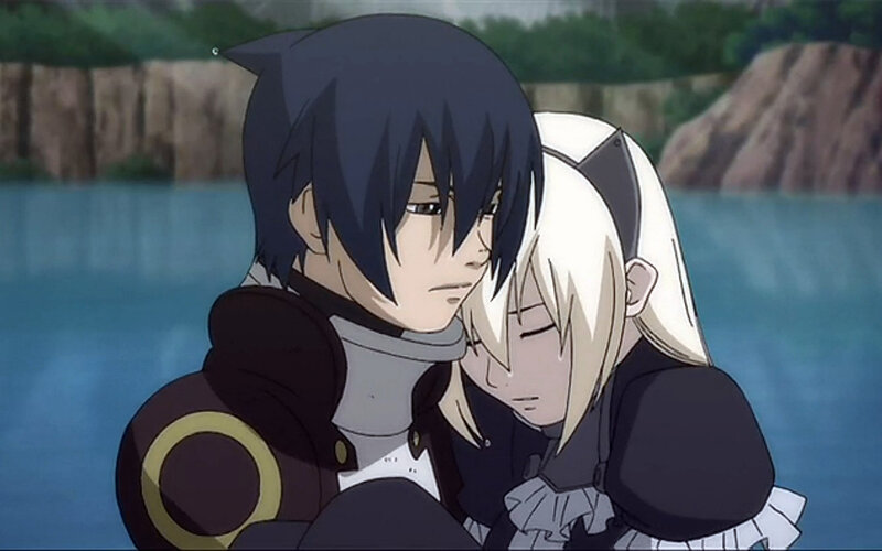 Two Anime Characters Hugging — Blue, Calm
