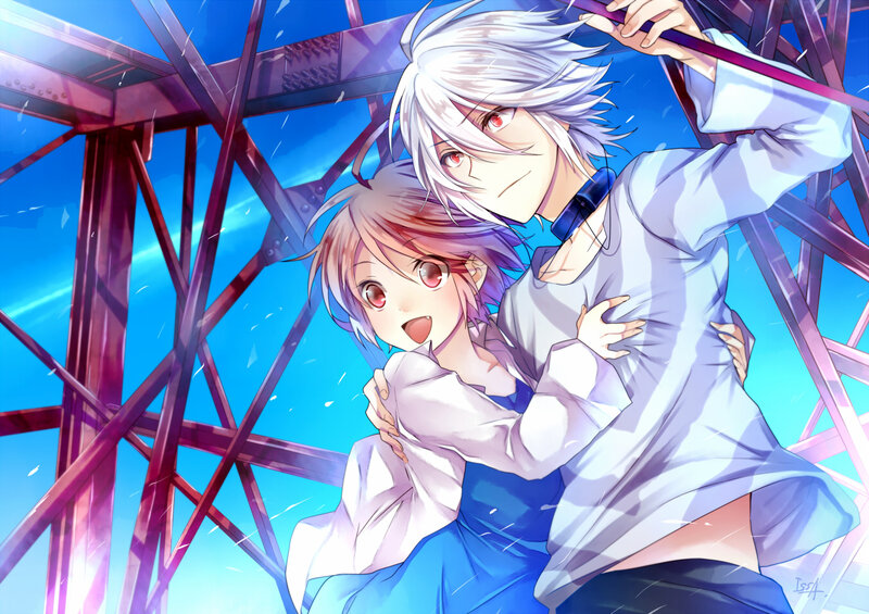 Two Anime Characters Hugging — Blue, Dramatic, Afternoon