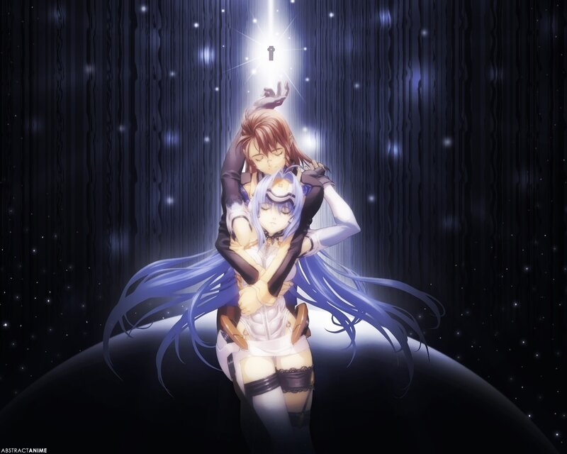 Two Anime Characters Hugging — Blue, Dramatic, Night