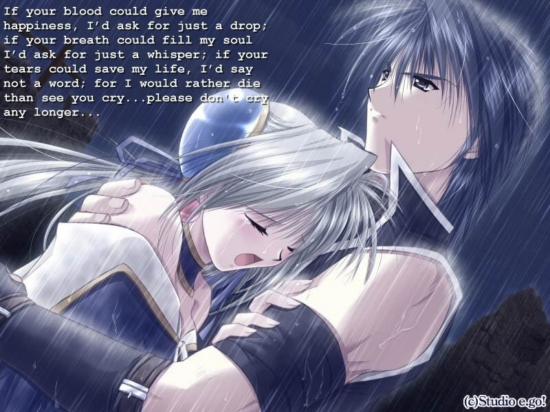 Two Anime Characters Hugging — Blue, Dramatic