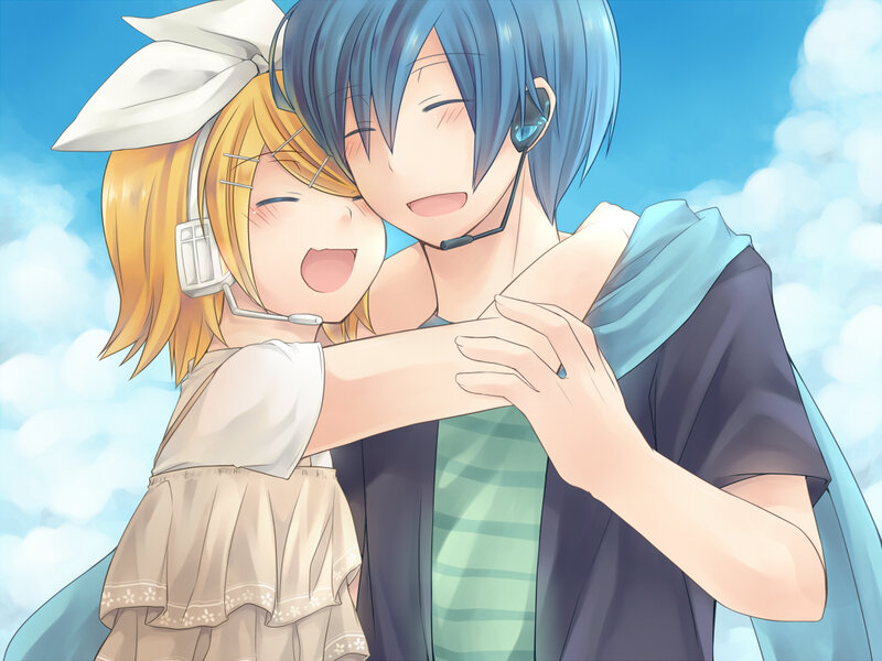 Two Anime Characters Hugging — Blue, Happy