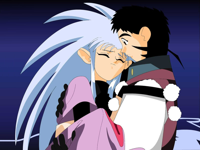 Two Anime Characters Hugging — Blue, Romantic, Night, Hug