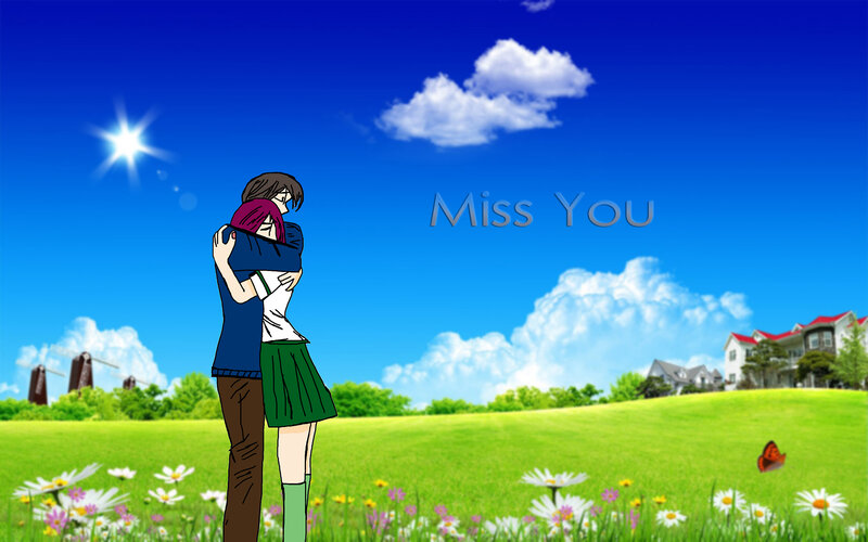 Two Anime Characters Hugging — Blue, Serene, Afternoon