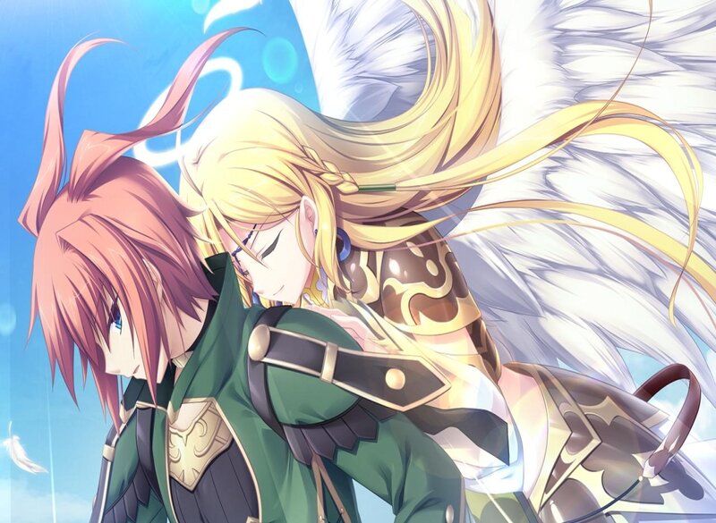 Two Anime Characters Hugging — Blue, Serene, Afternoon, Wings