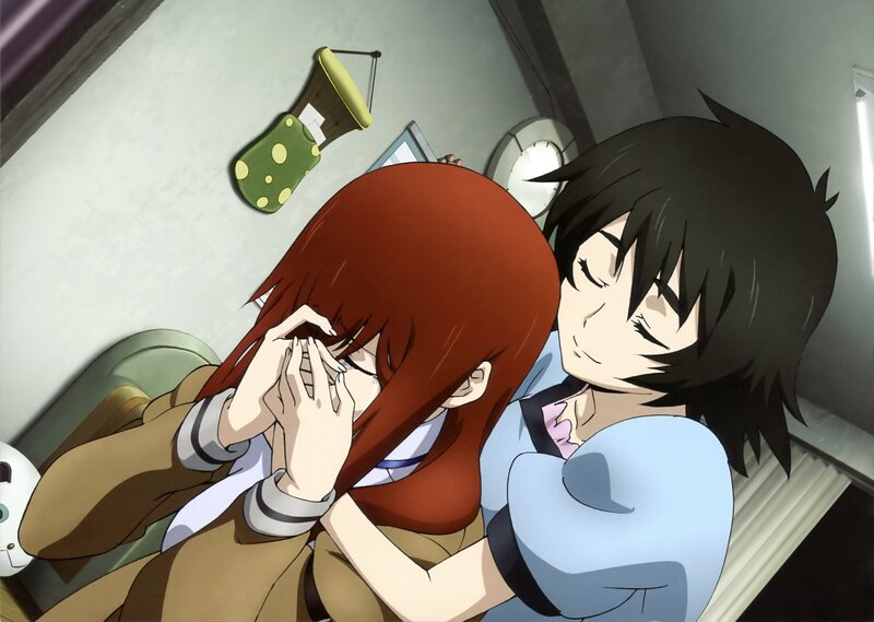 Two Anime Characters Hugging — Brown, Calm, Bed