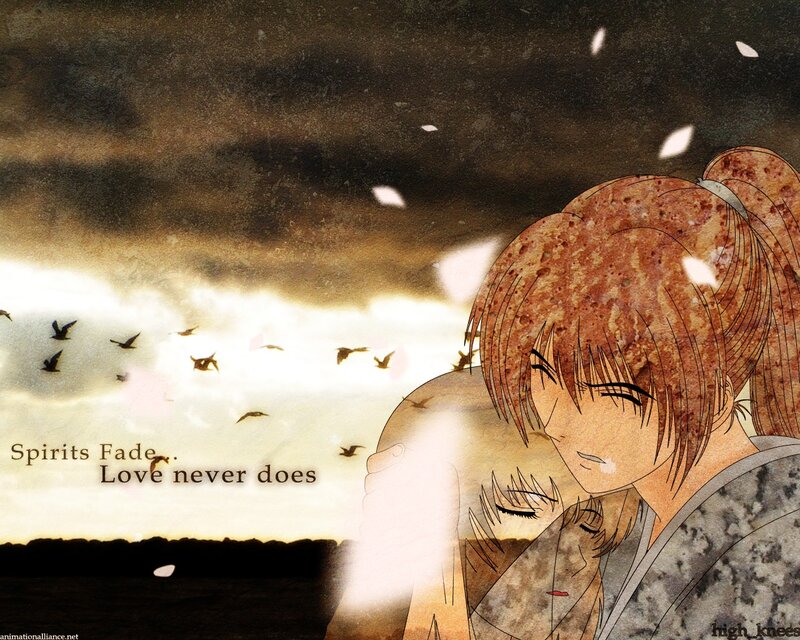 Two Anime Characters Hugging — Brown, Dramatic, Sunset