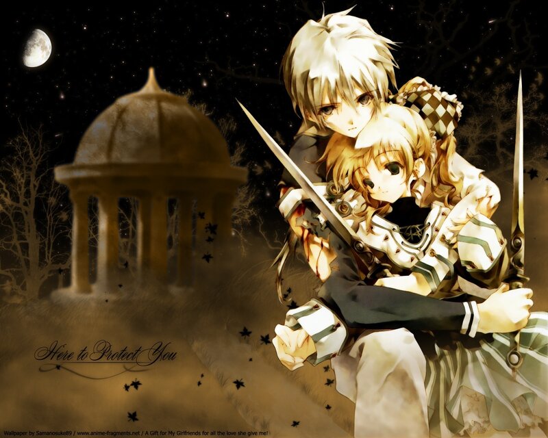 Two Anime Characters Hugging — Brown, Dramatic
