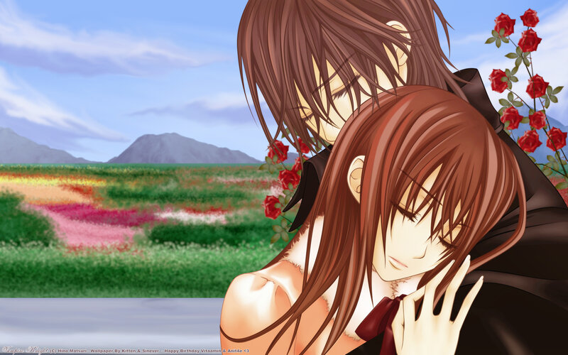 Two Anime Characters Hugging — Brown, Serene
