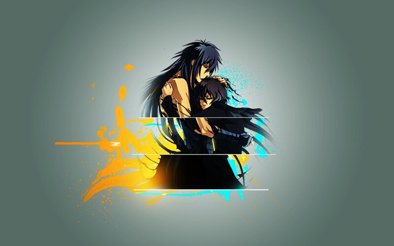 Two Anime Characters Hugging — Gray, Dramatic