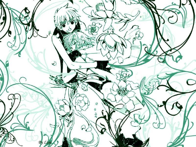 Two Anime Characters Hugging — Green, Dramatic