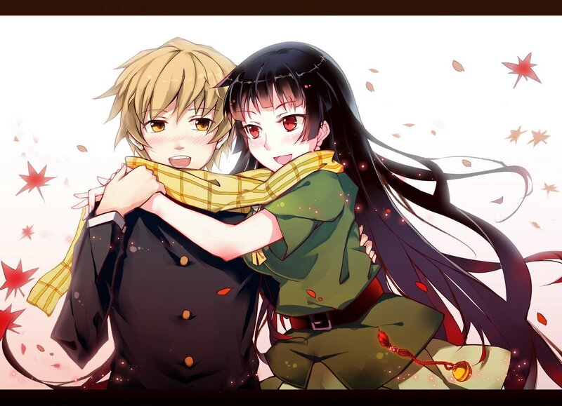 Two Anime Characters Hugging — Green, Happy, Autumn