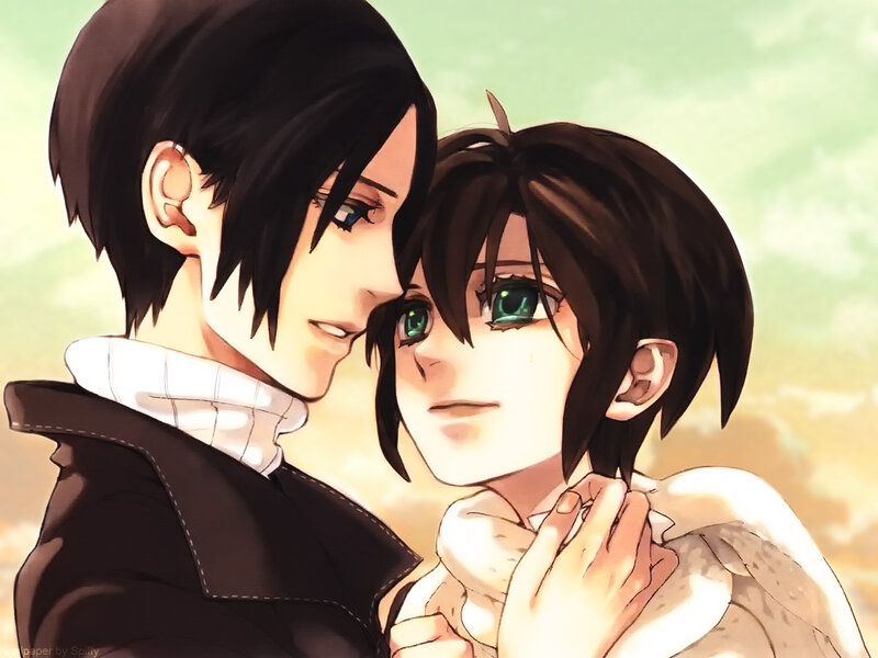 Two Anime Characters Hugging — Green, Tender