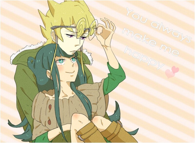 Two Anime Characters Hugging — Green