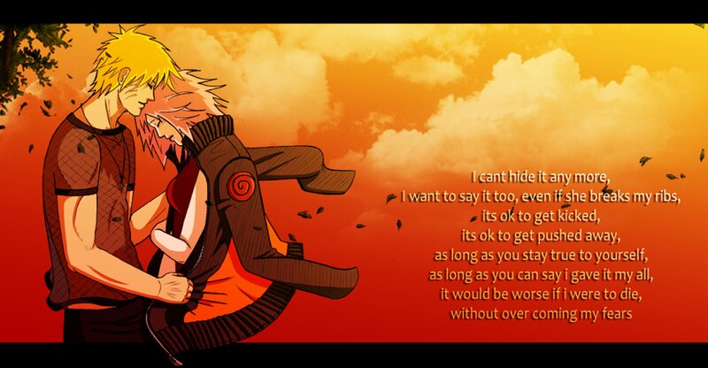 Two Anime Characters Hugging — Orange, Dramatic, Sunset, Sky