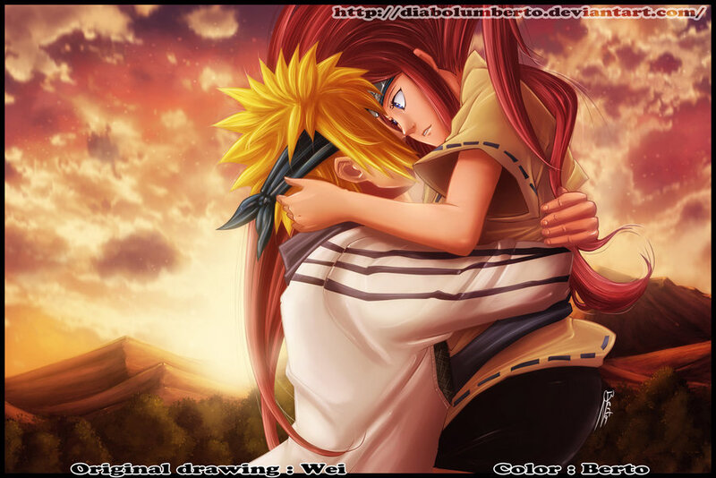 Two Anime Characters Hugging — Orange, Dramatic, Sunset