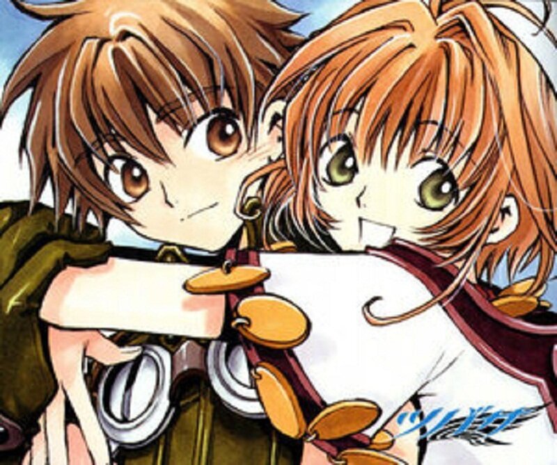 Two Anime Characters Hugging — Orange, Playful