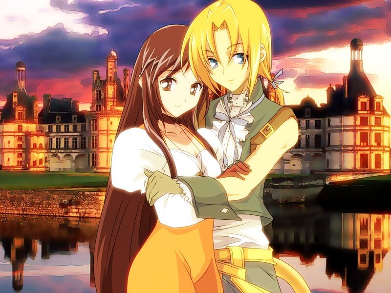 Two Anime Characters Hugging — Orange