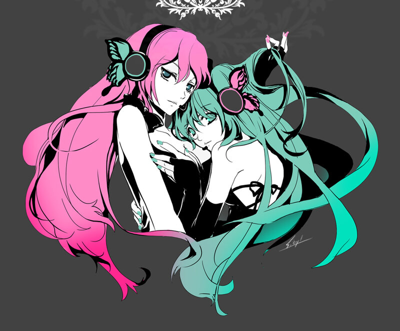 Two Anime Characters Hugging — Pink, Intimate, Digital Art