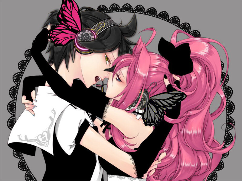 Two Anime Characters Hugging — Pink, Intimate