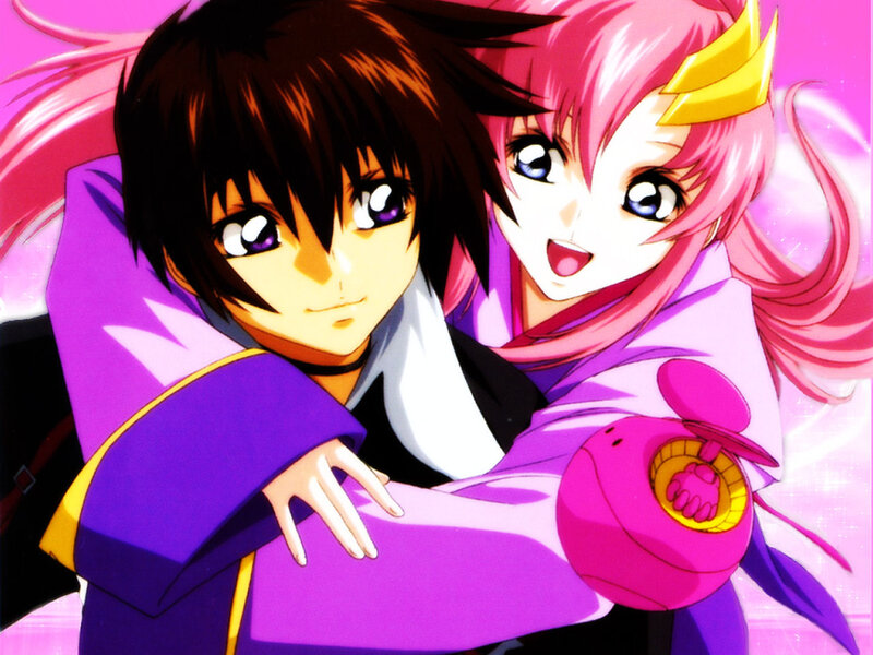 Two Anime Characters Hugging — Pink, Playful, Hug