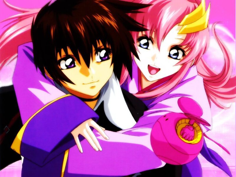 Two Anime Characters Hugging — Pink, Playful