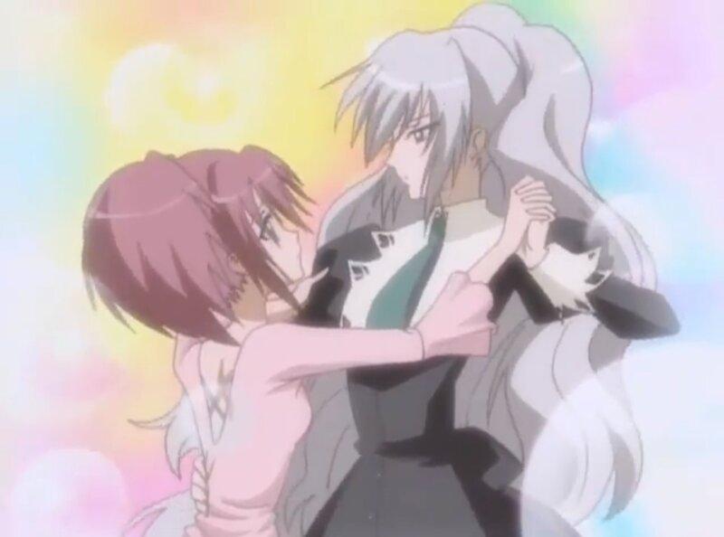 Two Anime Characters Hugging — Pink, Romantic, Hug