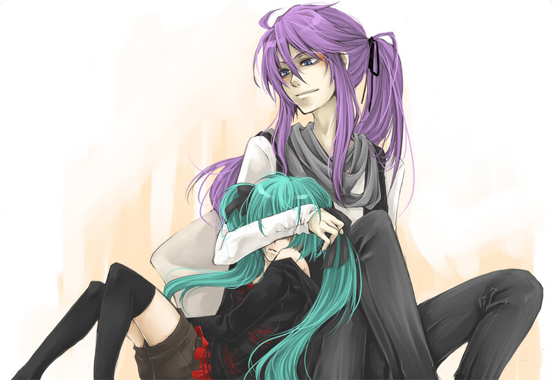 Two Anime Characters Hugging — Purple, Calm