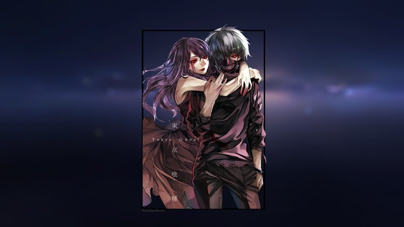 Two Anime Characters Hugging — Purple, Dramatic, Night, Mask
