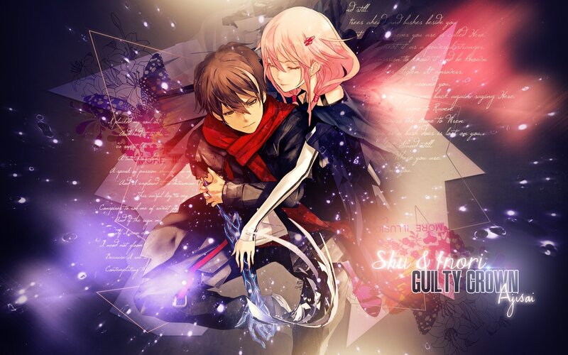 Two Anime Characters Hugging — Purple, Dramatic, Night, Text, Stars