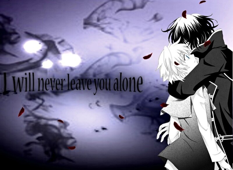 Two Anime Characters Hugging — Purple, Dramatic, Night