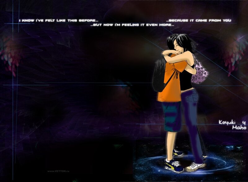 Two Anime Characters Hugging — Purple, Dramatic