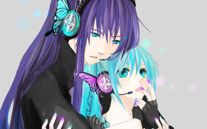 Two Anime Characters Hugging — Purple, Intimate, Digital Art