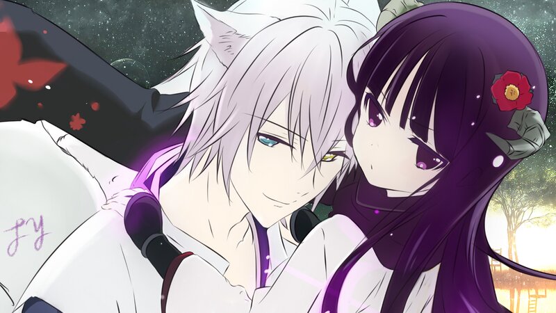 Two Anime Characters Hugging — Purple, Intimate, Night