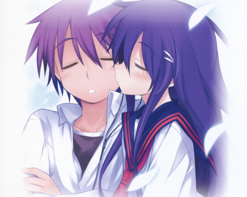 Two Anime Characters Hugging — Purple, Peaceful