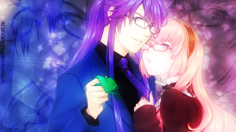 Two Anime Characters Hugging — Purple, Romantic