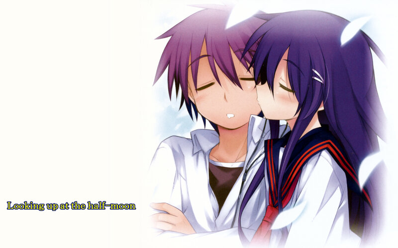 Two Anime Characters Hugging — Purple, Serene, Night