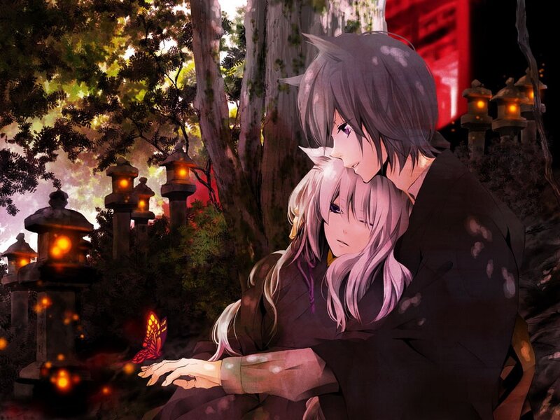 Two Anime Characters Hugging — Purple, Serene