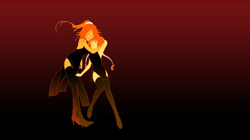 Two Anime Characters Hugging — Red, Dramatic, Anime Art, Red Background