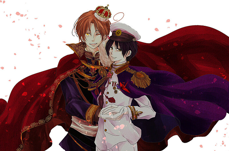 Two Anime Characters Hugging — Red, Dramatic, Crown
