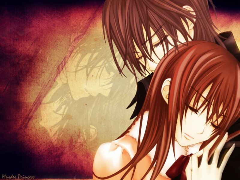 Two Anime Characters Hugging — Red, Dramatic, Hug